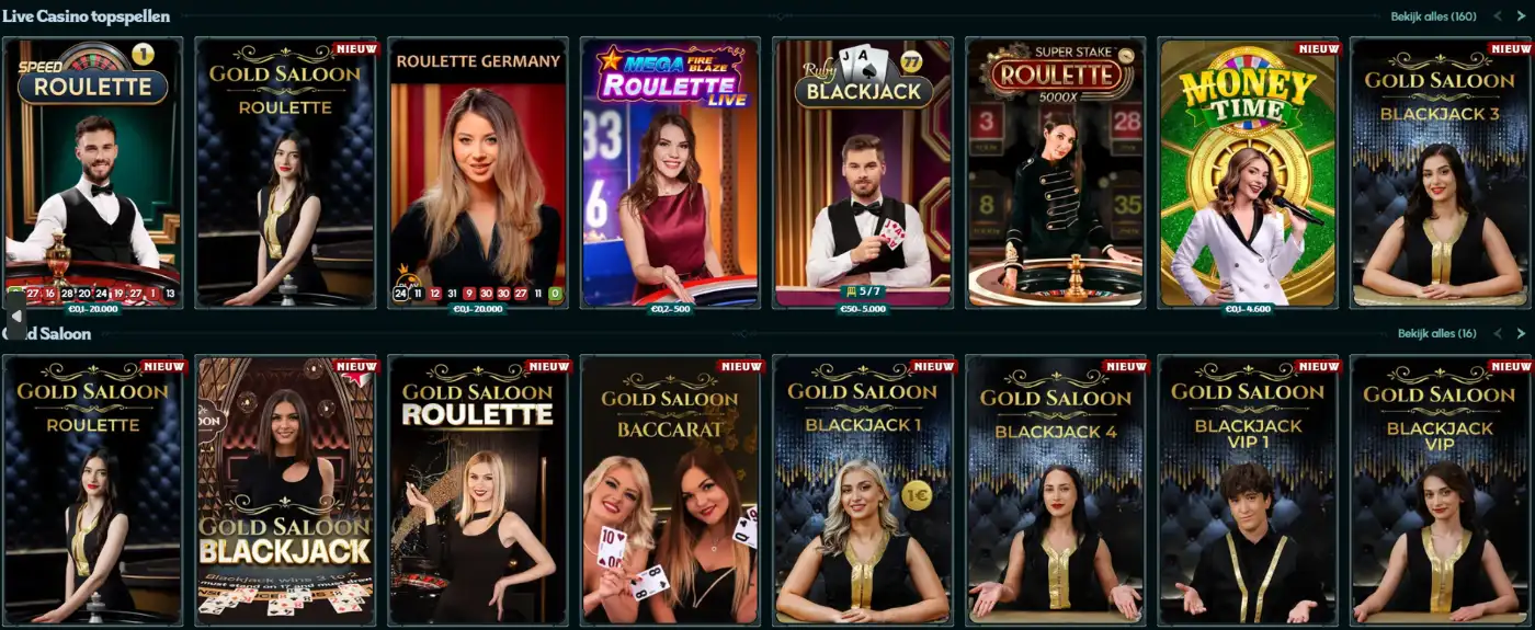 Royalen Casino live casino overzicht met roulette, blackjack en baccarat tafels